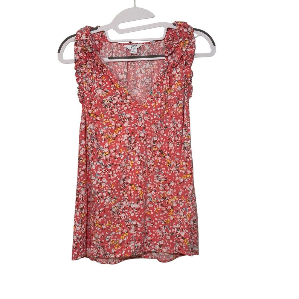 Crown & Ivy Womens Pink Floral Cottagecore Ruffle Blouse Top S Preppy Resort